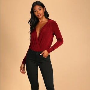 Free People maroon long-sleeved bodysuit